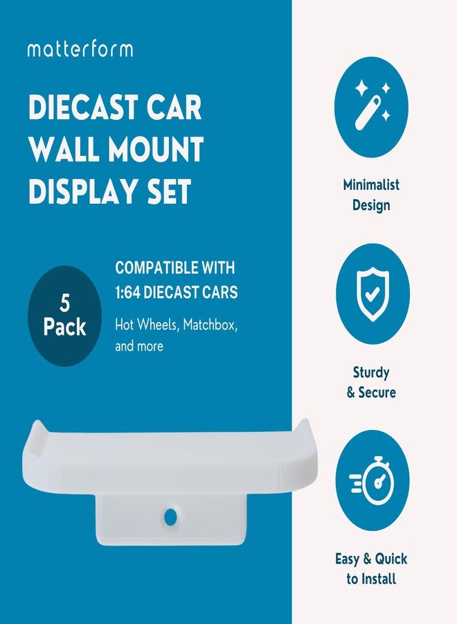 matterform Model Car Wall Mount Shelf (5 Pack) for Hot Wheels & Matchbox | Floating Wall Display Compatible with 1/64 Scale Diecast Toy Cars | Holds Individual Model Cars - Image 2